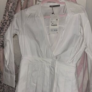 Zara Classic White Pleated Dress